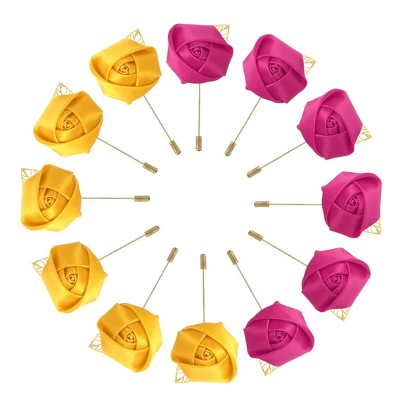 Groom Boutonnieres Rose Boutonnieres Pins for Men Wedding Ceremony Anniversary Party Yellow/Rose Red 12 Pcs
