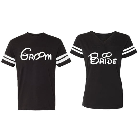 Groom & Bride Matching Couple Cotton Jerseys (Men Black / Women Black) (Men S / Women S)