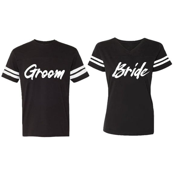 Groom Bride Matching Couple Cotton Jerseys (Men Black / Women Black) (Men XXL / Women XXL)