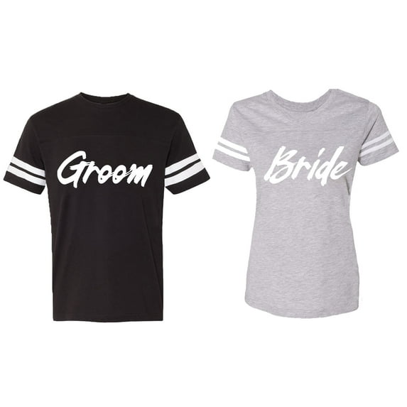 Groom Bride Matching Couple Cotton Jerseys (Men Black / Women Heather) (Men L / Women S)