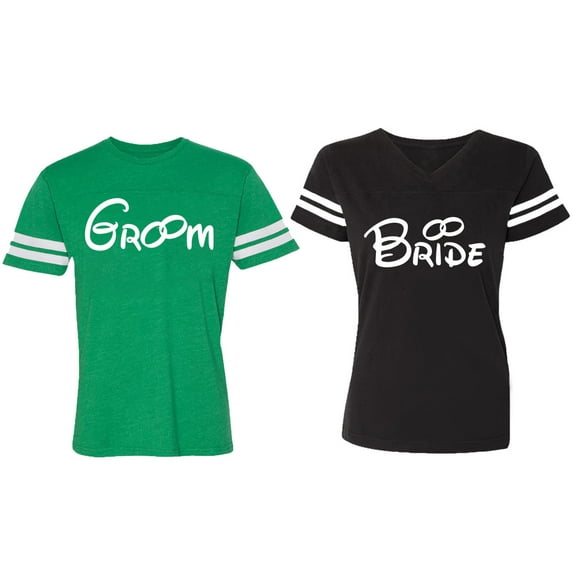 Groom & Bride Matching Couple Cotton Jerseys (Men Green / Women Black) (Men S / Women S)