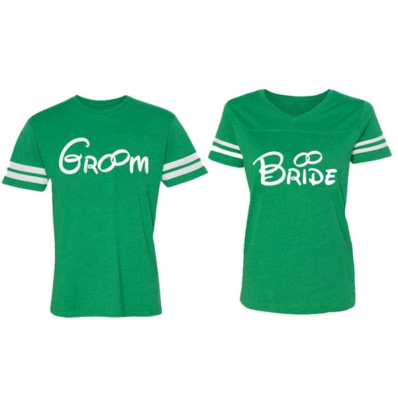 Groom & Bride Matching Couple Cotton Jerseys (Men Green / Women Green) (Men L / Women M)