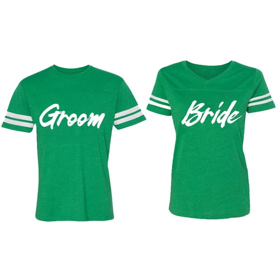 Groom Bride Matching Couple Cotton Jerseys (Men Green / Women Green) (Men XXL / Women M)