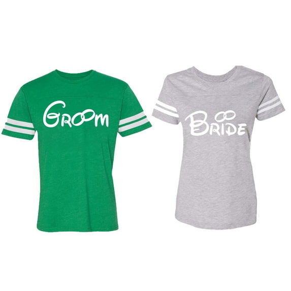 Groom & Bride Matching Couple Cotton Jerseys (Men Green / Women Heather) (Men L / Women S)