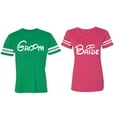 thumbnail image 1 of Groom & Bride Matching Couple Cotton Jerseys (Men Green / Women Pink) (Men L / Women XL), 1 of 3