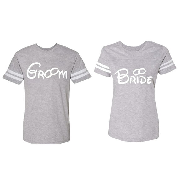 Groom & Bride Matching Couple Cotton Jerseys (Men Heather / Women Heather) (Men L / Women M)