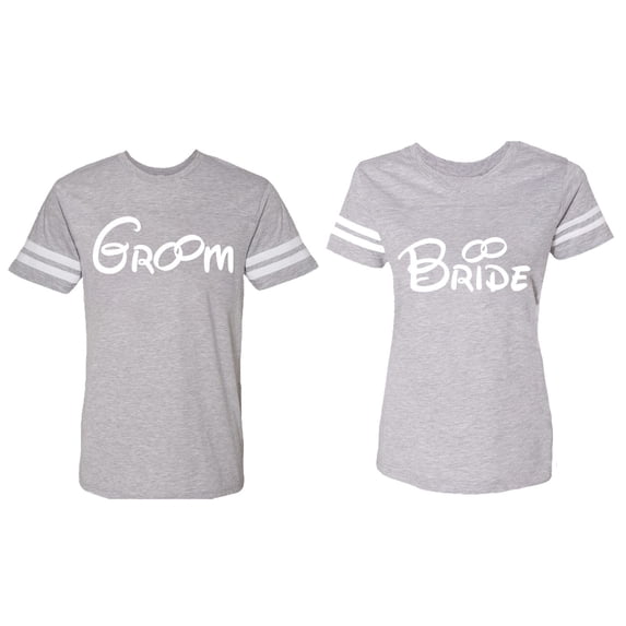 Groom & Bride Matching Couple Cotton Jerseys (Men Heather / Women Heather) (Men M / Women XL)