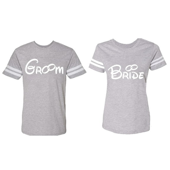 Groom & Bride Matching Couple Cotton Jerseys (Men Heather / Women Heather) (Men S / Women XXL)
