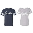 thumbnail image 1 of Groom & Bride Matching Couple Cotton Jerseys (Men Navy / Women Heather) (Men M / Women XL), 1 of 3