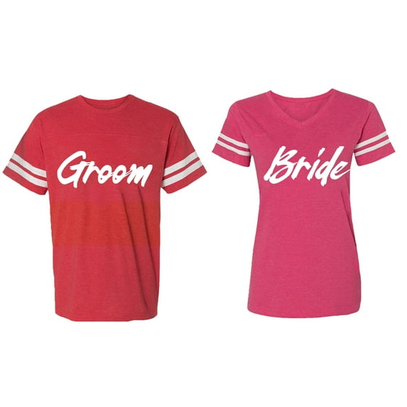 Groom Bride Matching Couple Cotton Jerseys (Men Red / Women Pink) (Men S / Women L)
