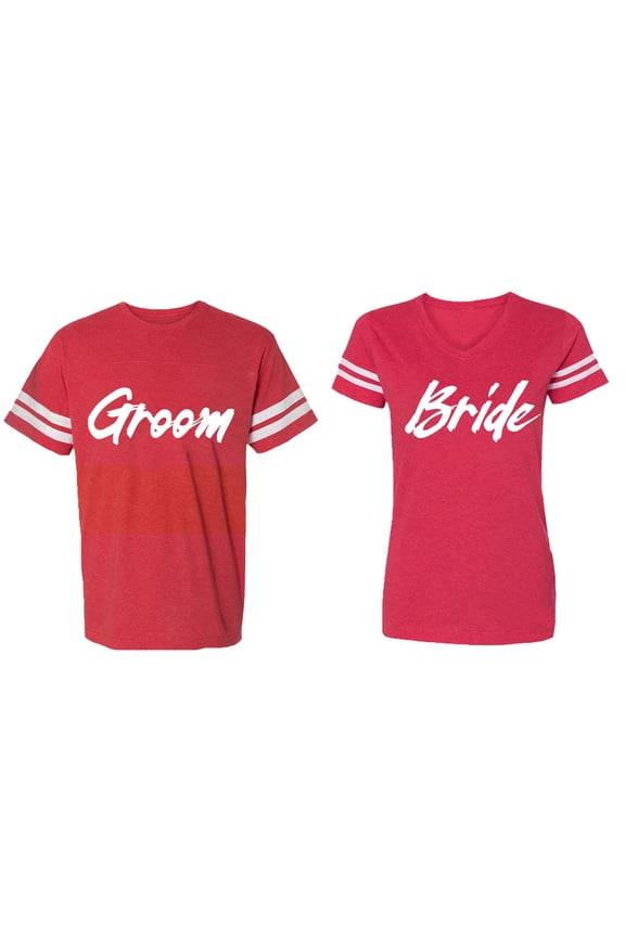 Groom Bride Matching Couple Cotton Jerseys (Men Red / Women Red) (Men M / Women M)