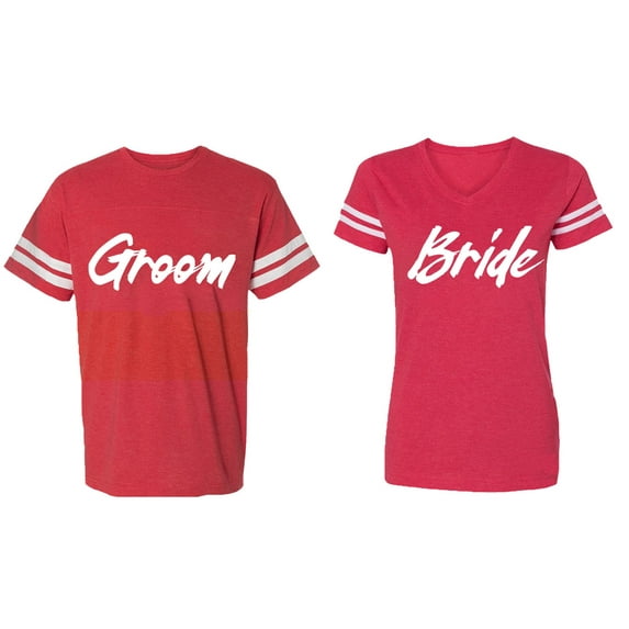 Groom Bride Matching Couple Cotton Jerseys (Men Red / Women Red) (Men XL / Women L)