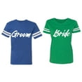 thumbnail image 1 of Groom Bride Matching Couple Cotton Jerseys (Men Royal / Women Green) (Men XL / Women L), 1 of 3