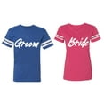 thumbnail image 1 of Groom Bride Matching Couple Cotton Jerseys (Men Royal / Women Pink) (Men M / Women XL), 1 of 3