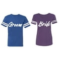 thumbnail image 1 of Groom Bride Matching Couple Cotton Jerseys (Men Royal / Women Purple) (Men M / Women S), 1 of 3