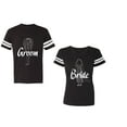 thumbnail image 1 of Groom Bride Unisex Couple Matching Cotton Jersey style T-Shirt Contrasting stripes on sleeves (Men Black / Women Black) (Men M / Women M), 1 of 3