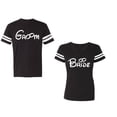 thumbnail image 1 of Groom & Bride Unisex Couple Matching Cotton Jersey style T-Shirt Contrasting stripes on sleeves (Men Black / Women Black) (Men XXL / Women XXL), 1 of 3