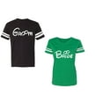 thumbnail image 1 of Groom & Bride Unisex Couple Matching Cotton Jersey style T-Shirt Contrasting stripes on sleeves (Men Black / Women Green) (Men L / Women L), 1 of 3