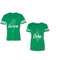 thumbnail image 1 of Groom Bride Unisex Couple Matching Cotton Jersey style T-Shirt Contrasting stripes on sleeves (Men Green / Women Green) (Men XXL / Women XXL), 1 of 3