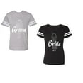 thumbnail image 1 of Groom Bride Unisex Couple Matching Cotton Jersey style T-Shirt Contrasting stripes on sleeves (Men Heather / Women Black) (Men S / Women S), 1 of 3