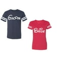 thumbnail image 1 of Groom & Bride Unisex Couple Matching Cotton Jersey style T-Shirt Contrasting stripes on sleeves (Men Navy / Women Red) (Men S / Women XL), 1 of 3