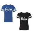 thumbnail image 1 of Groom & Bride Unisex Couple Matching Cotton Jersey style T-Shirt Contrasting stripes on sleeves (Men Royal / Women Black) (Men S / Women S), 1 of 3