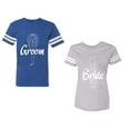 thumbnail image 1 of Groom Bride Unisex Couple Matching Cotton Jersey style T-Shirt Contrasting stripes on sleeves (Men Royal / Women Heather) (Men XXL / Women XL), 1 of 3