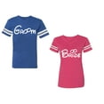 thumbnail image 1 of Groom & Bride Unisex Couple Matching Cotton Jersey style T-Shirt Contrasting stripes on sleeves (Men Royal / Women Pink) (Men XXL / Women XL), 1 of 3