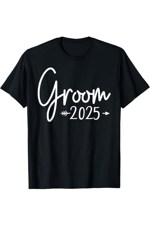 Groom Est 2025 Married Wedding Engagement Getting Ready T-ShirtMen and women, Black T-shirt, size: Extra large