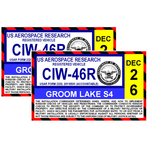 Groom Lake AFB Area S4 Parking Stickers, Set of 2 (Area 51) UFO Aliens Roswell