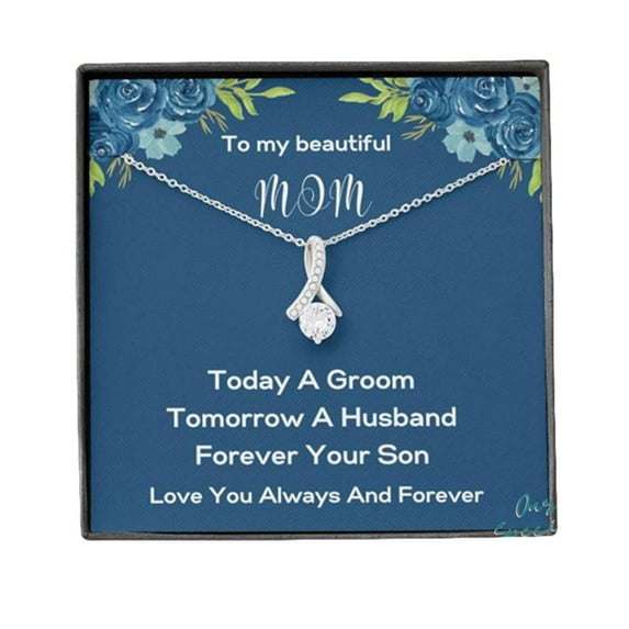 Groom To Mother Gift, Mother Of The Groom Gift From Son, Mom Wedding Gift From Son, Son To Mom Gift, Son To Mother On Wedding Day Necklace, Necklaces with Meaningful Messages Card Inside