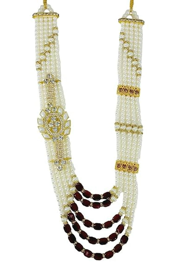 Groom Necklace for Sherwani Dulha Moti Pearl Mala for Wedding Maharaja Haar Sherwani Mala for Groom Men Wedding, 32 cm