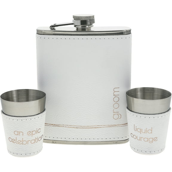 Groom - One 8 oz Flask & Two 1.5 oz Shot Glass Set