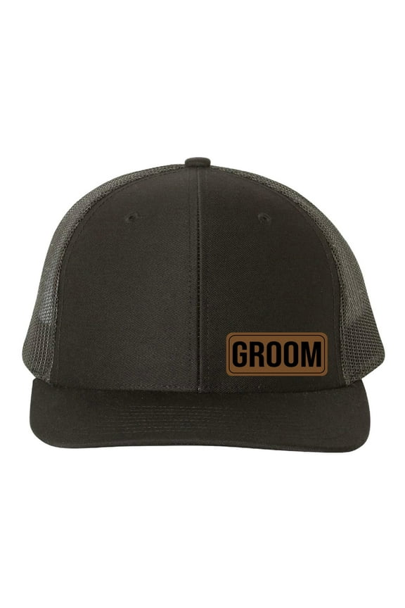 Groom Vegan Leather Patch Cap, Richardson 112, Richardson Hat, Groom Hat, Groom Dad Hat, Groom Gifts, Richardson Cap, Wedding Party Hats (Solid Black)