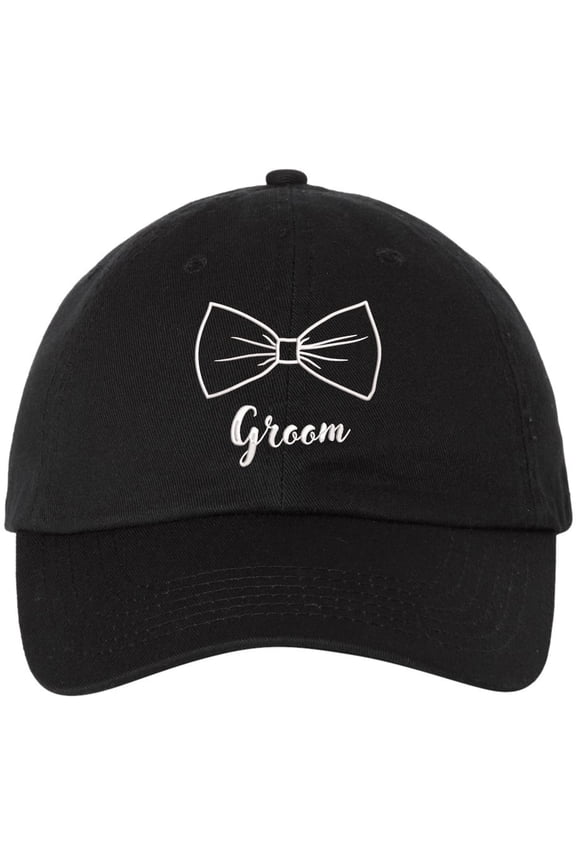 Groom Wedding Baseball Cap | Embroidered Bow Tie Design | Adjustable Snapback Hat for Bachelor Parties (Black)