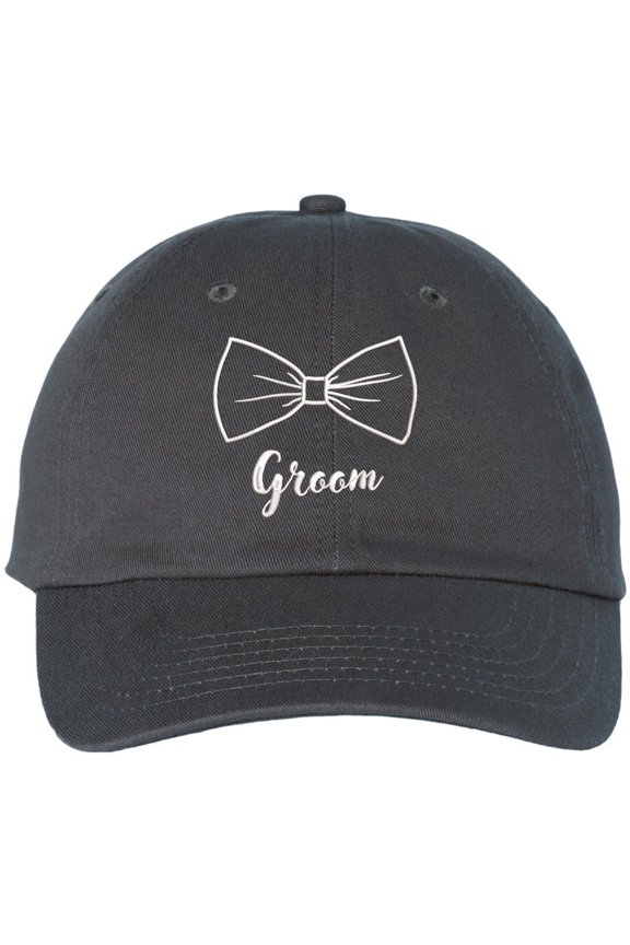 Groom Wedding Baseball Cap | Embroidered Bow Tie Design | Adjustable Snapback Hat for Bachelor Parties (Charcoal)