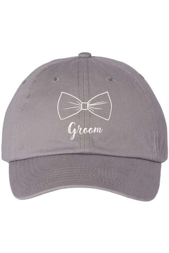 Groom Wedding Baseball Cap | Embroidered Bow Tie Design | Adjustable Snapback Hat for Bachelor Parties (Grey)