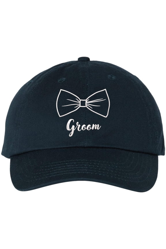 Groom Wedding Baseball Cap | Embroidered Bow Tie Design | Adjustable Snapback Hat for Bachelor Parties (NavyBlue)