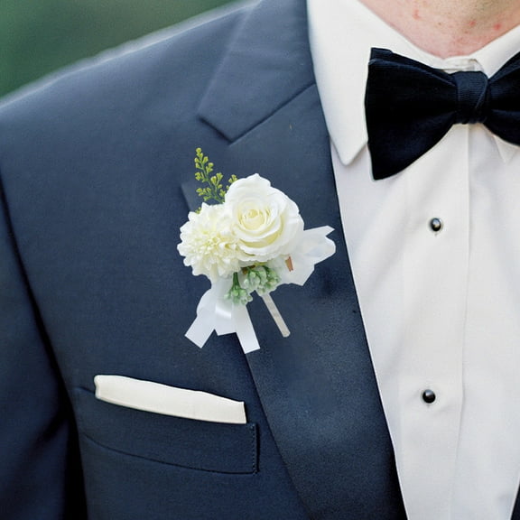 Groom Wedding Corsage, Floral Brooch Pin for Suits, Artificial Rose & Carnation Bouquet, Champagne Pink Red White, 15x12x3cm, 1 Piece