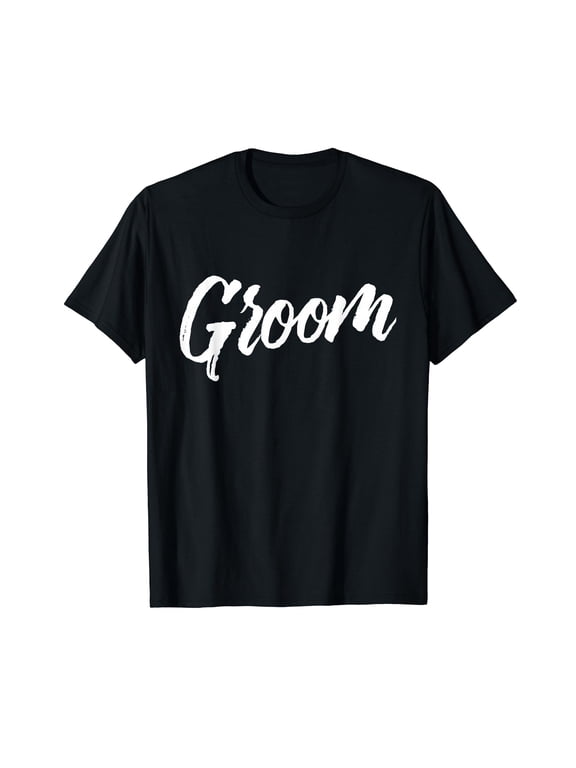 Groom Wedding T-Shirt | White Brush Distressed Text T-Shirt