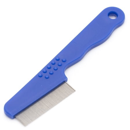 Jeffers Pet Ergo Grip Flea Comb – Single Row Blue – Stainless Steel Teeth, Plastic Handle – for Small & Large Dogs, Cats, Puppies & Kittens