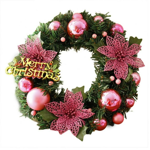 Groomer Christmas Artificial Flower Wreaths Hanging Decor for Front Door,Xmas Poinsettia Flower Christmas Ball Wreaths Hanging for Shopping Mall,Wall,Showcase Home Decorations Indoor & Outdoor