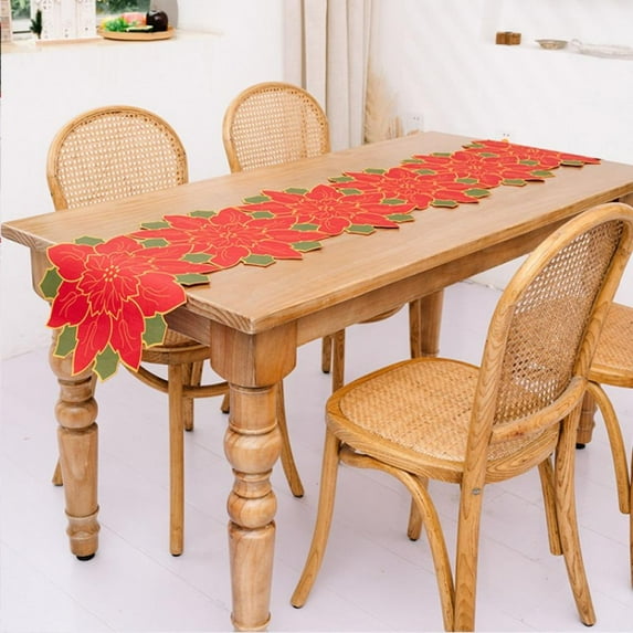 Groomer Christmas flower table runner,Creative Xmas Floral-Shaped Table Cloth for Tabletop Decorative,for Home Family Festival Holiday Party Table Decor