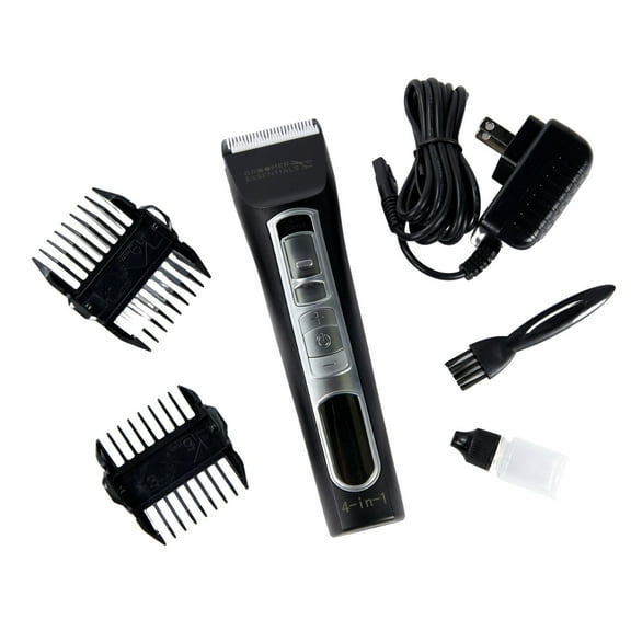 Groomer Essentials 4-in-1 Clipper - Features 5 Speed Options and 4 Adjustable Cutting Lengths - Includes Two Guide Comb Attachments  a Cleaning Brush  Blade Oil  and a Charging Cord