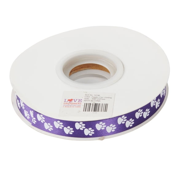 Groomer Essentials Purple Satin Ribbon with Paw Prints - Pack of 4