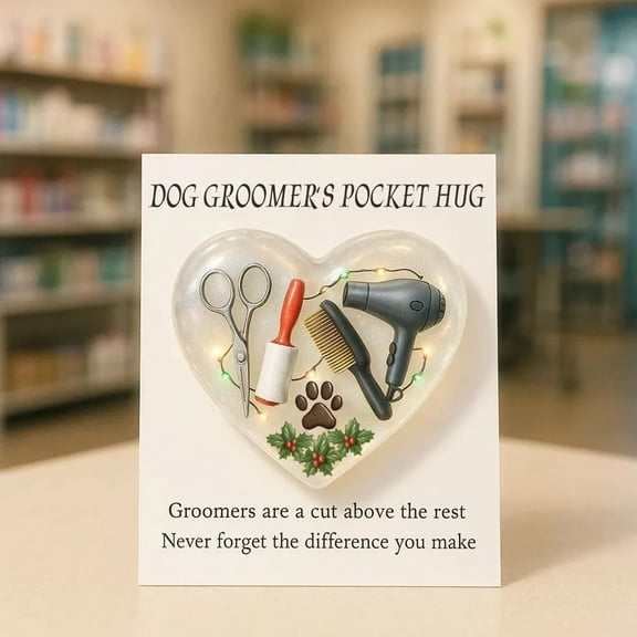 Groomer's Pocket Dog Groomer Keepsake Set -- Appreciation Card, Heart & Paw-Shaped Glass, Miniature Grooming Tools -- Inspirational Pet Groomer Gift, Salon Decoration, 1 Pack