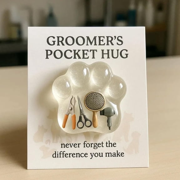 Groomer's Pocket Hug & Appreciation Card, Heartfelt Thank-You Gift for Professional Pet Stylists, Heart or Paw Shaped Dog Groomers Pocket Keepsake