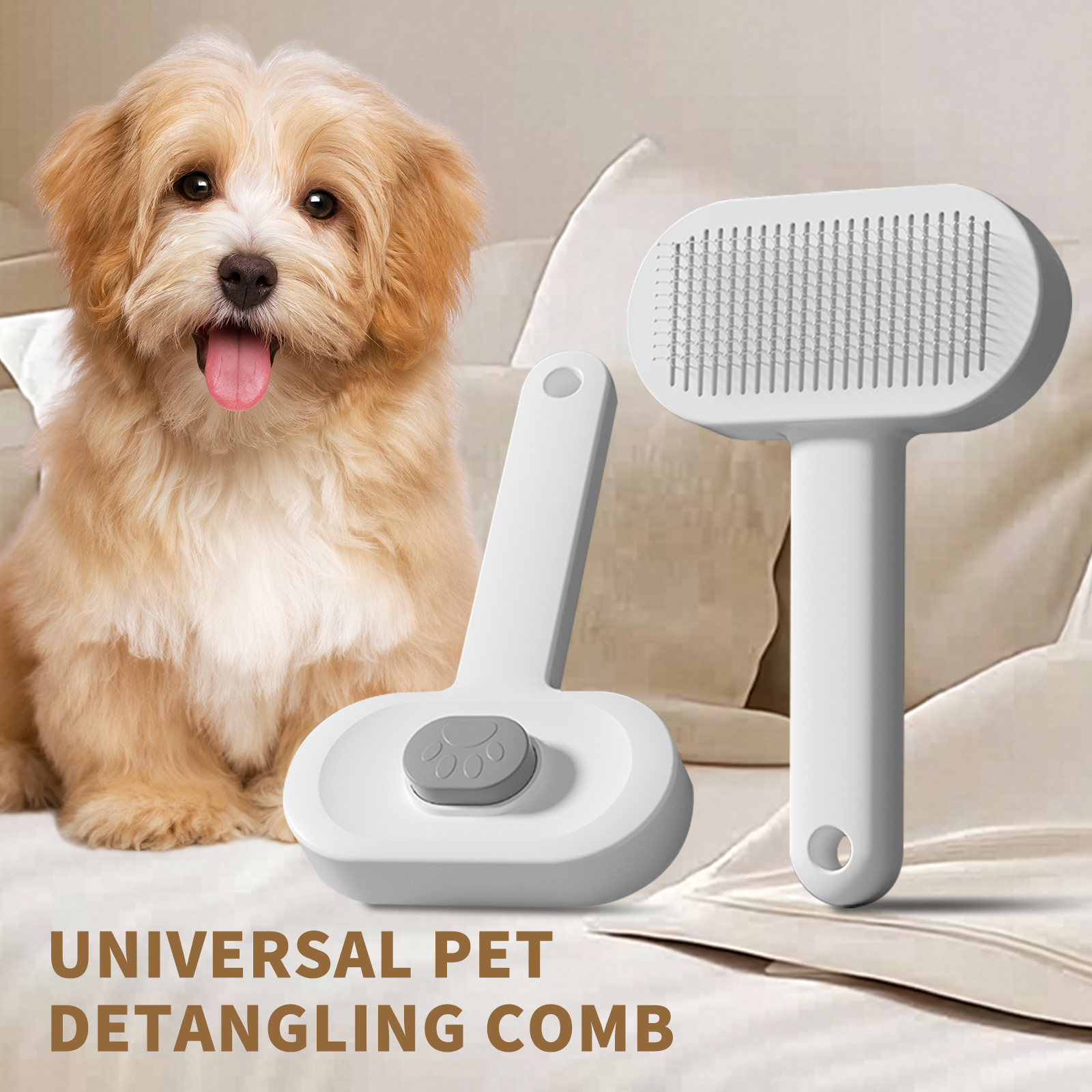 Grooming Brush for Pet Cats Dogs, Silicone and Steel Bristles for Shedding, Detangling & Long Hair Care, Gray