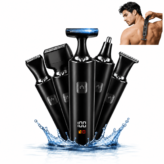 Upgraded Beard Trimmer for Men, All in One Electric Shaver Hair Clipper with Adjustable Long Handle - Multifunctional Body Grooming Kit for Back Face Body Nose