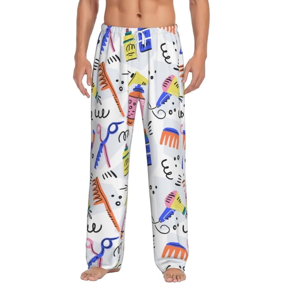 Grooming Pattern Men's Pajama Pants Soft Breathable Sleep Lounge Pants with Pockets, Elastic Waist PJS Bottoms for Nightwear & Home Large